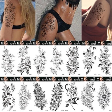 Zwarte bloemen - tijdelijke tattoo - stickerStickers