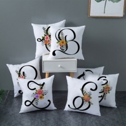 Decorative white cushion cover - black English alphabet / flowers - 45 * 45 cmCushion covers