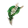 Groen blad / parels / kristallen - elegante brocheBroches