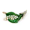 Groen blad / parels / kristallen - elegante brocheBroches