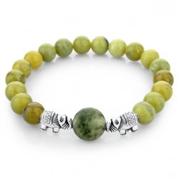 Groene natuursteen kralen / zilveren olifant - armbandArmbanden