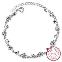 Elegante armband - zirkoon bloemen - hartjes - 925 sterling zilverArmbanden