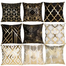 Wit/zwarte kussenhoes - gouden geometrisch patroon - 45cm * 45cmKussenslopen