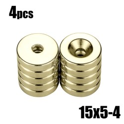 N35 - neodymium magnet - strong disc - 15mm * 5mm - with 4mm hole - 4 piecesN35