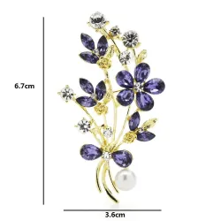 Paarse kristallen bloemen met parel - brocheBroches