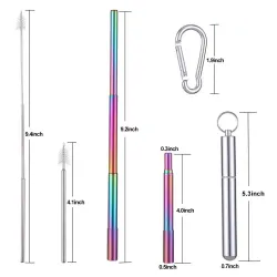 Stainless steel straw - with keychain / case / cleaning brush - collapsible - reusableBar supply