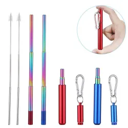 RVS rietje - met sleutelhanger / etui / schoonmaakborsteltje - inklapbaar - herbruikbaarBar producten