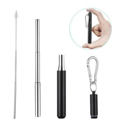 Stainless steel straw - with keychain / case / cleaning brush - collapsible - reusableBar supply