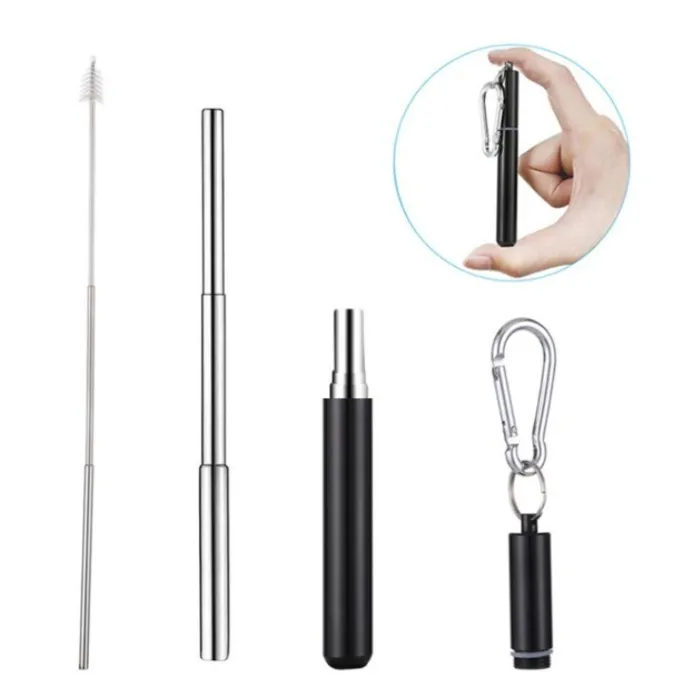 RVS rietje - met sleutelhanger / etui / schoonmaakborsteltje - inklapbaar - herbruikbaarBar producten