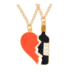 Gebroken rood hart / wijnfles split - gouden collier - 2 stuksHalskettingen