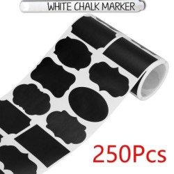 Multifunctionele zwarte etiketten - pot-/flessenstickers - met uitwisbare krijtstift - 250 stuksLijmen & plakbanden