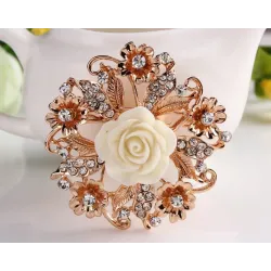 Resin rose flower with crystals - pin broochBrooches