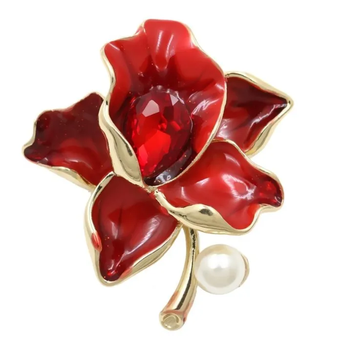 Bloem met kristal / parel - gouden brocheBroches
