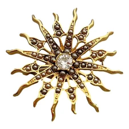 Retro broche - zon met kristallenBroches