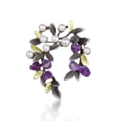 Purple tree leaf with pearls - pin broochBrooches