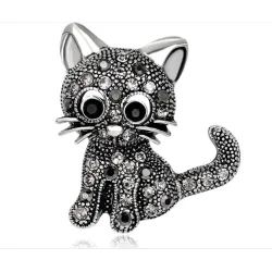 Zwarte kristallen kat - brocheBroches