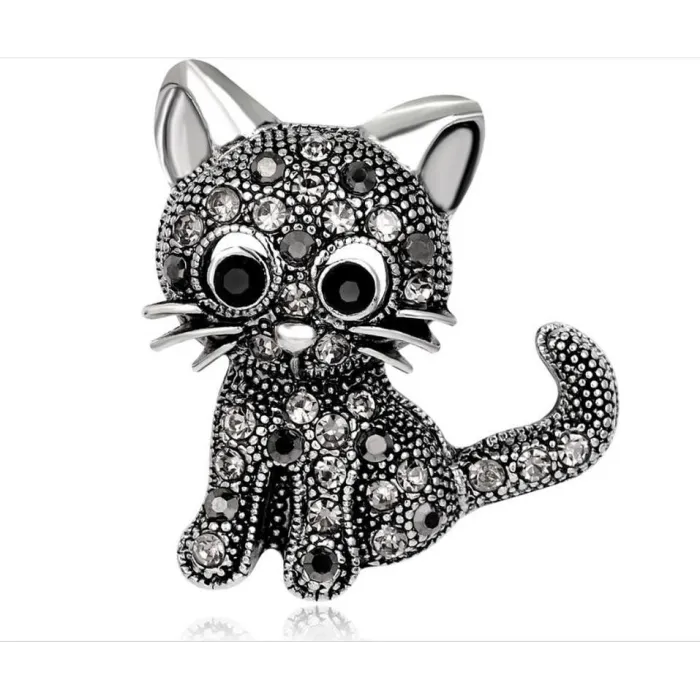 Zwarte kristallen kat - brocheBroches