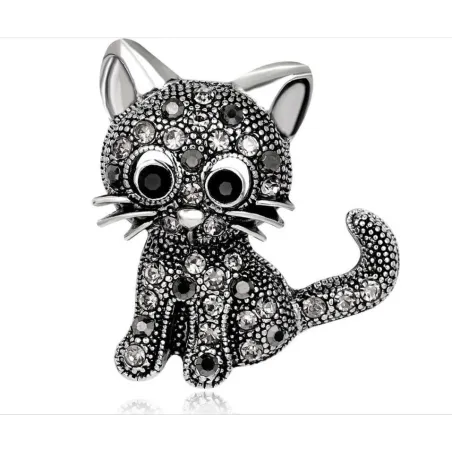 Zwarte kristallen kat - brocheBroches