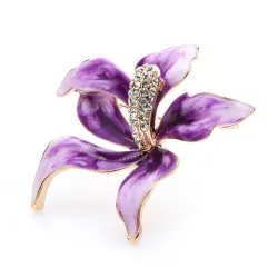 Purple orchid flower with crystals - broochBrooches