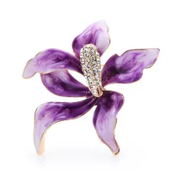 Paarse orchideebloem met kristallen - brocheBroches
