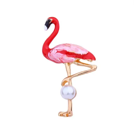 Rode flamingo met parel - brocheBroches
