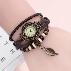 Vintage multi layer armband - met Quartz horloge - kralen / bladArmbanden
