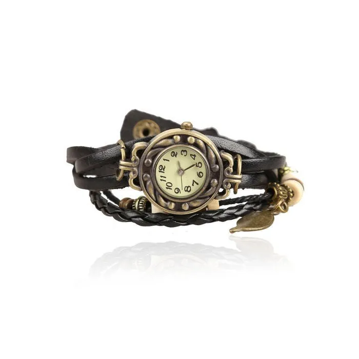 Vintage multi layer armband - met Quartz horloge - kralen / bladArmbanden