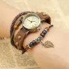 Vintage meerlaagse lederen armband - met Quartz horloge / kralenHorloges