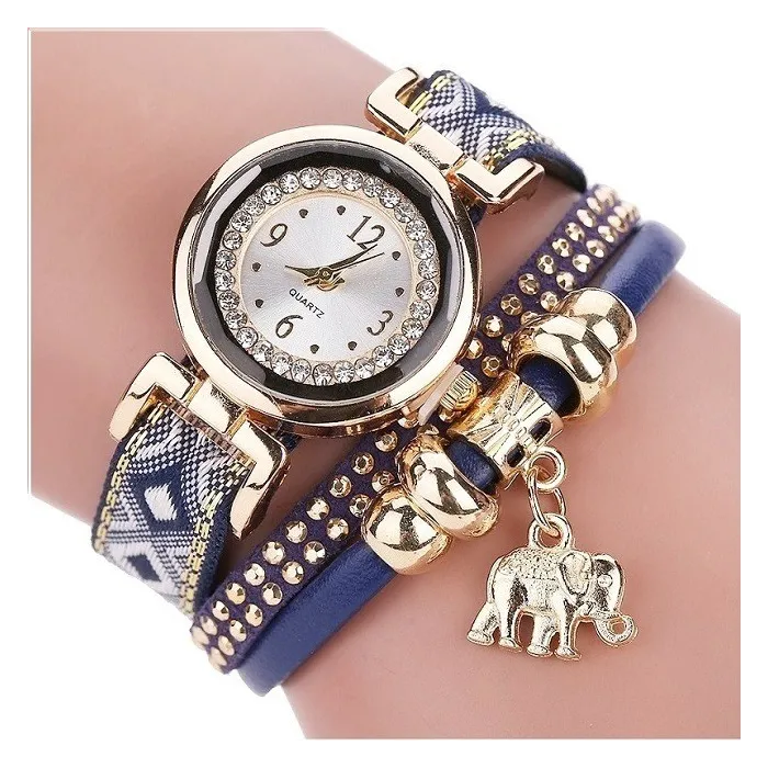 Multilayer armband - met horloge / steentjes / olifantArmbanden