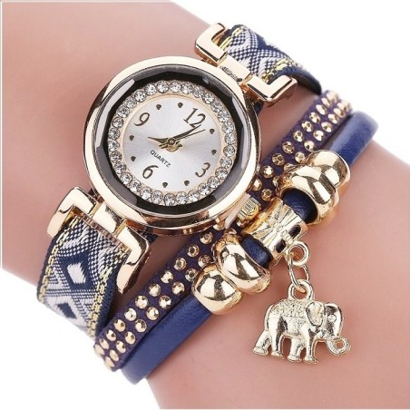 Multilayer armband - met horloge / steentjes / olifantArmbanden