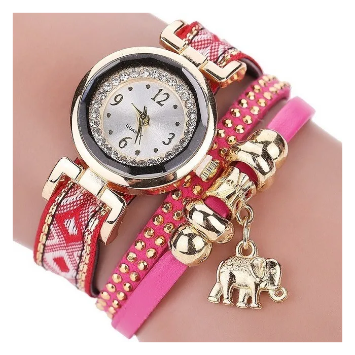 Multilayer armband - met horloge / steentjes / olifantArmbanden