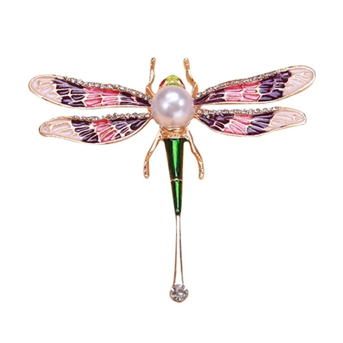 Kristallen libelle met parel - brocheBroches