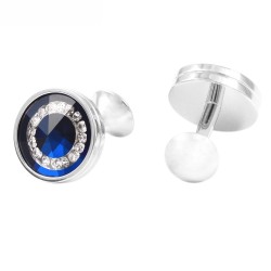 Round blue glass / crystals - silver cufflinksCufflinks