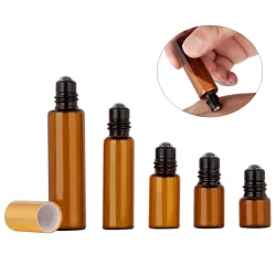 Lege parfumfles - amberkleurig glas - met roller - 5 stuksParfum