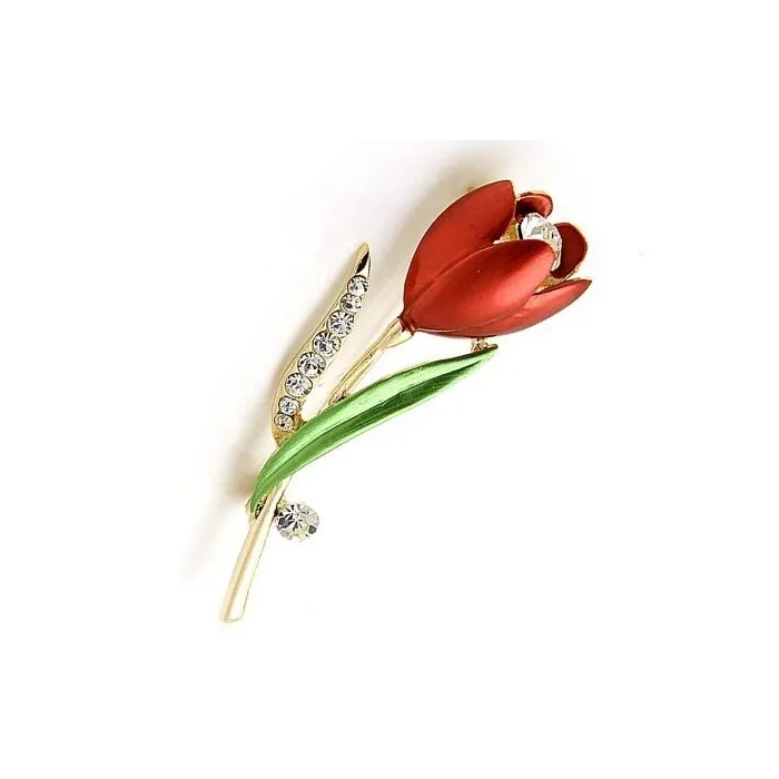 Rode tulp met kristallen - brocheBroches