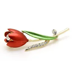Rode tulp met kristallen - brocheBroches