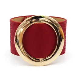 Brede leren armband - met metalen cirkelArmbanden