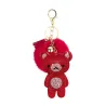 Kristallen teddybeer met pom pom van bont - sleutelhangerSleutelhangers