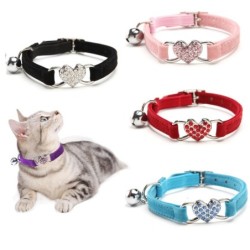 Halsband hond/kat - verstelbaar - met kristallen hartje/belletjeHalsbanden en lijnen