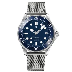 PAGANI - automatisch edelstalen horloge - mesh band - waterdicht - blauwHorloges