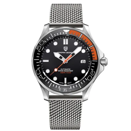PAGANI - automatisch edelstalen horloge - mesh band - waterdicht - oranjeHorloges