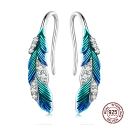 Groen-blauwe kristallen veren - oorbellen - 925 sterling zilverOorbellen
