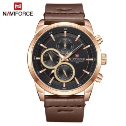 NAVIFORCE - modieus quartz horloge - lederen band - waterdicht - rosé goud/zwartHorloges