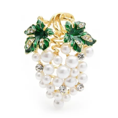 Witte druivenbroche - met kristallen/parelsBroches