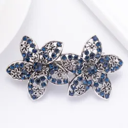 Elegante haarclip - dubbele blauwe kristallen bloemenHaarspelden