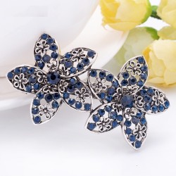 Elegante haarclip - dubbele blauwe kristallen bloemenHaarspelden