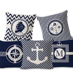 Decorative blue cushion cover - ocean / boat / rudder - 45cm * 45cmCushion covers