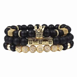 Zwarte kralenarmband met kroontje - 3 stuksArmbanden