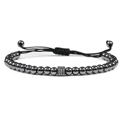 Armband van koperen kralen met een kristallen kubus - verstelbaar touwArmbanden