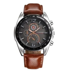 OUKESHI - elegant quartz horloge van roestvrij staal - leren armbandHorloges